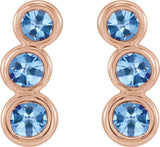 14K Gold Round Natural Aquamarine Three-Stone Ear Climbers - Rose Gold - view 2