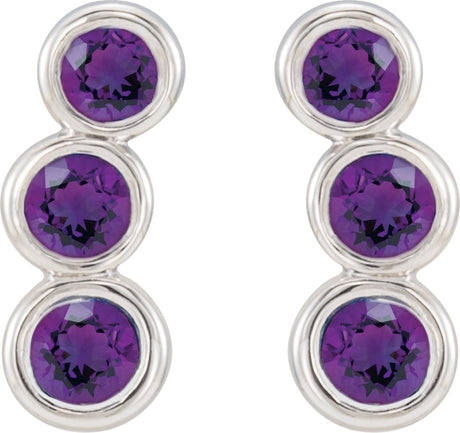 Platinum Round Natural Amethyst Three-Stone Ear Climbers - view 2