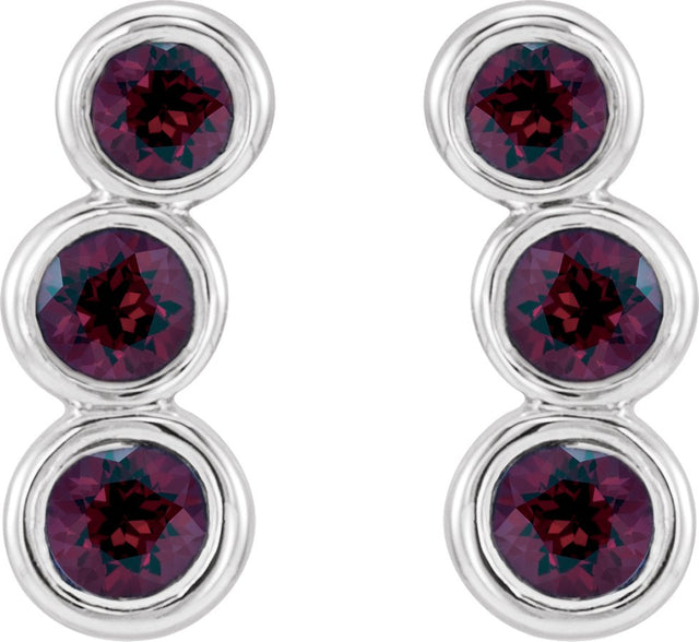 Platinum Round Natural Mozambique Garnet Three-Stone Ear Climbers - view 2