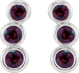 14K Gold Round Natural Mozambique Garnet Three-Stone Ear Climbers - White Gold - view 2
