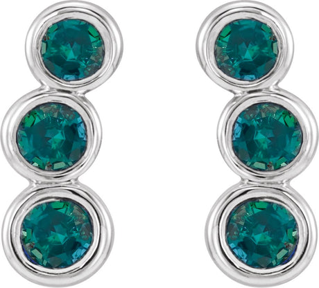 Platinum Round Lab-Grown Alexandrite Three-Stone Ear Climbers - view 2