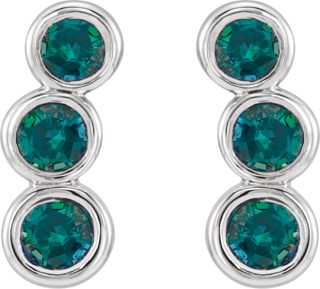 Platinum Round Lab-Grown Alexandrite Three-Stone Ear Climbers - view 2