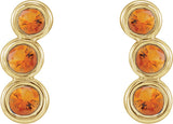 14K Gold Round Natural Citrine Three-Stone Ear Climbers - Yellow Gold - view 2