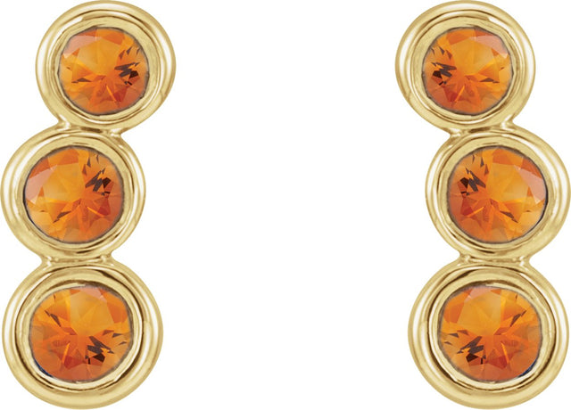 14K Gold Round Natural Citrine Three-Stone Ear Climbers - Yellow Gold - view 2