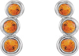 14K Gold Round Natural Citrine Three-Stone Ear Climbers - White Gold - view 2
