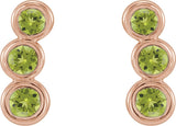 14K Gold Round Natural Peridot Three-Stone Ear Climbers - Rose Gold - view 2