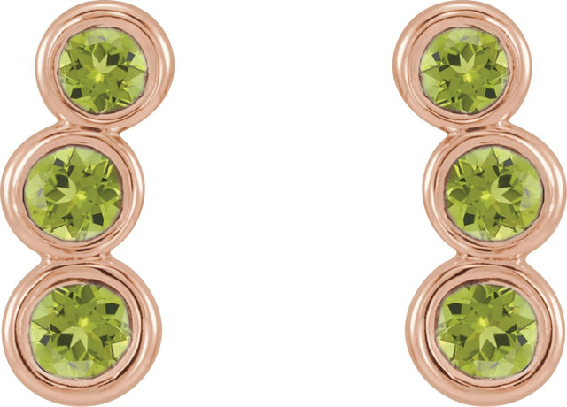 14K Gold Round Natural Peridot Three-Stone Ear Climbers - Rose Gold - view 2