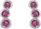 Platinum Round Natural Pink Tourmaline Three-Stone Ear Climbers - view 2