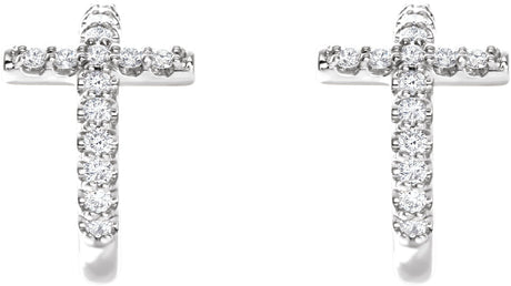 Platinum Round Natural Diamond Accented Cross Hoop Earrings - view 2