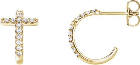 14K Gold Round Natural Diamond Accented Cross Hoop Earrings - Yellow Gold