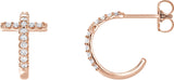 14K Gold Round Natural Diamond Accented Cross Hoop Earrings - Rose Gold