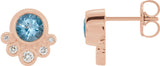 14K Gold Round Natural Aquamarine Accented Bezel-Set Earrings - Rose Gold