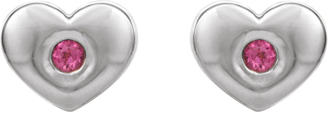 Platinum Round Natural Pink Tourmaline Heart Earrings - view 2