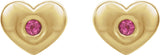 14K Gold Round Natural Pink Tourmaline Heart Earrings - Yellow Gold - view 2