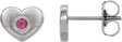 14K Gold Round Natural Pink Tourmaline Heart Earrings - White Gold