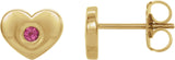14K Gold Round Natural Pink Tourmaline Heart Earrings - Yellow Gold