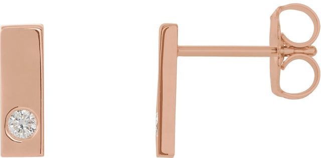 14K Gold Round Natural Diamond Accented Bar Earrings – 1.5-2mm Stones - Rose Gold