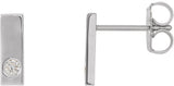 14K Gold Round Natural Diamond Accented Bar Earrings – 1.5-2mm Stones - White Gold