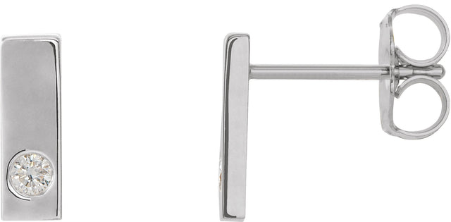 14K Gold Round Natural Diamond Accented Bar Earrings – 1.5-2mm Stones - White Gold