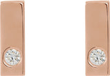 14K Gold Round Natural Diamond Accented Bar Earrings – 1.5-2mm Stones - Rose Gold - view 2
