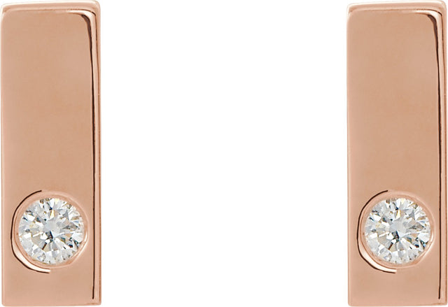 14K Gold Round Natural Diamond Accented Bar Earrings – 1.5-2mm Stones - Rose Gold - view 2