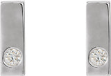 14K Gold Round Natural Diamond Accented Bar Earrings – 1.5-2mm Stones - White Gold - view 2