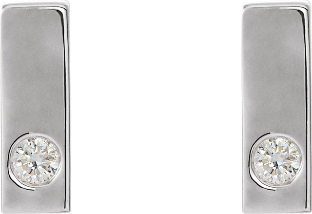 14K Gold Round Natural Diamond Accented Bar Earrings – 1.5-2mm Stones - White Gold - view 2