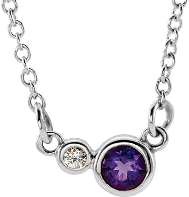 Platinum Round Natural Amethyst Accented Bezel-Set Necklace