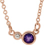 14K Gold Round Natural Amethyst Accented Bezel-Set Necklace - Rose Gold
