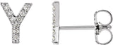 Platinum Round Natural Diamond Accented Initial Stud Earrings