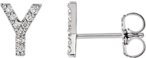 Platinum Round Natural Diamond Accented Initial Stud Earrings