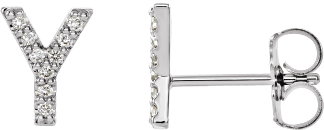 Platinum Round Natural Diamond Accented Initial Stud Earrings