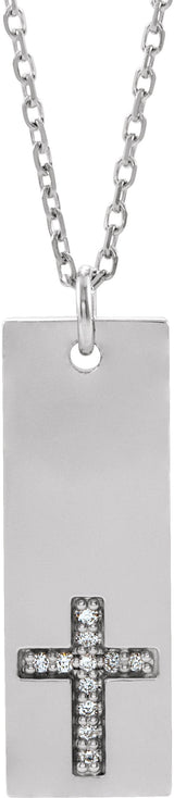 14K Gold Round Natural Diamond Accented Bar Cross Necklace or Pendant - White Gold