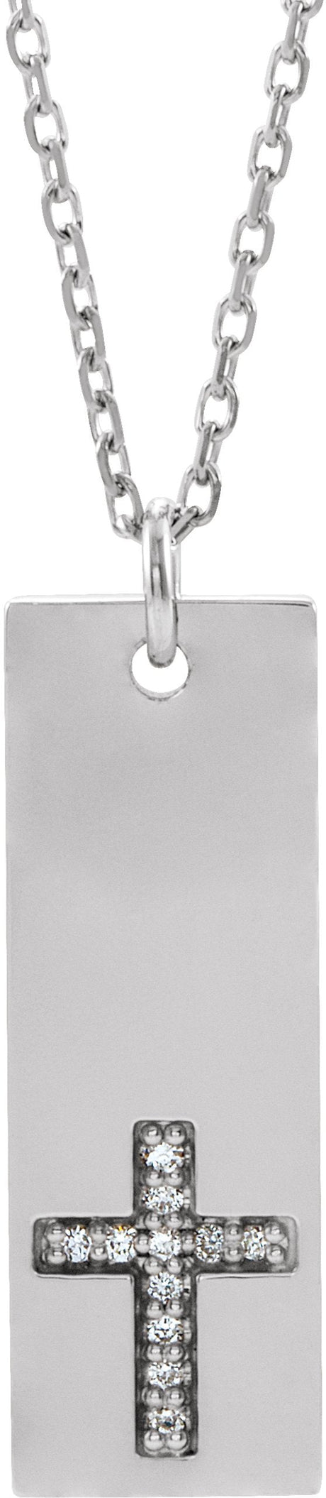 14K Gold Round Natural Diamond Accented Bar Cross Necklace or Pendant - White Gold