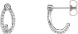 14K Gold Round Natural Diamond Accented J-Hoop Earrings II - White Gold