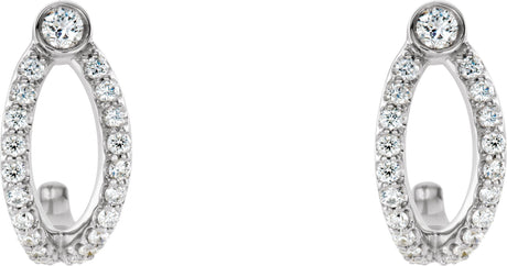 Platinum Round Natural Diamond Accented J-Hoop Earrings – 2mm Stones - view 2