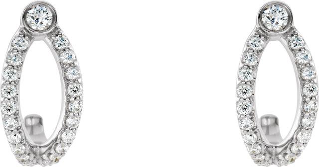 14K Gold Round Natural Diamond Accented J-Hoop Earrings II - White Gold - view 2