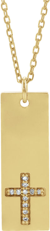 14K Gold Round Natural Diamond Accented Bar Cross Necklace or Pendant - Yellow Gold