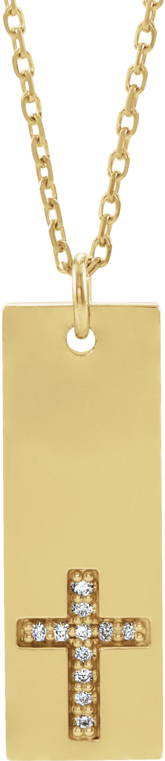 14K Gold Round Natural Diamond Accented Bar Cross Necklace or Pendant - Yellow Gold