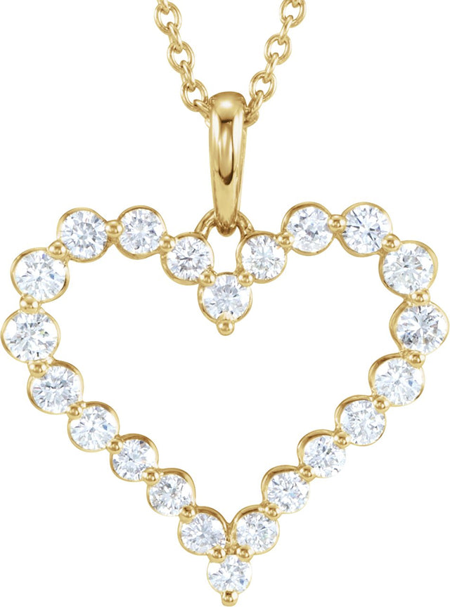 14K Gold Round Natural Diamond Accented Heart Necklace - Yellow Gold