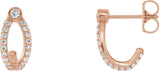 14K Gold Round Natural Diamond Accented J-Hoop Earrings II - Rose Gold