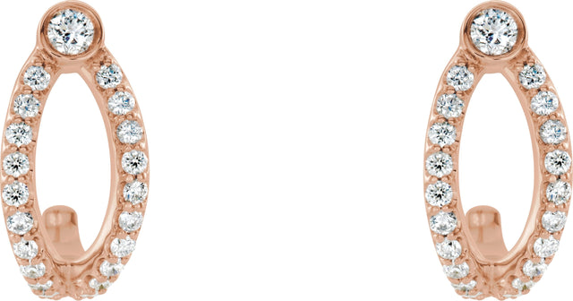 14K Gold Round Natural Diamond Accented J-Hoop Earrings II - Rose Gold - view 2