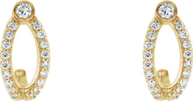 14K Gold Round Natural Diamond Accented J-Hoop Earrings II - Yellow Gold - view 2