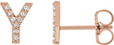 14K Gold Round Natural Diamond Accented Initial Stud Earrings - Rose Gold