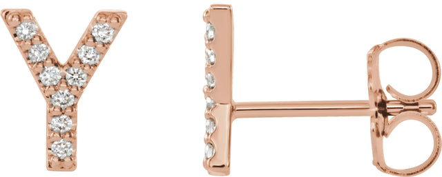 14K Gold Round Natural Diamond Accented Initial Stud Earrings - Rose Gold