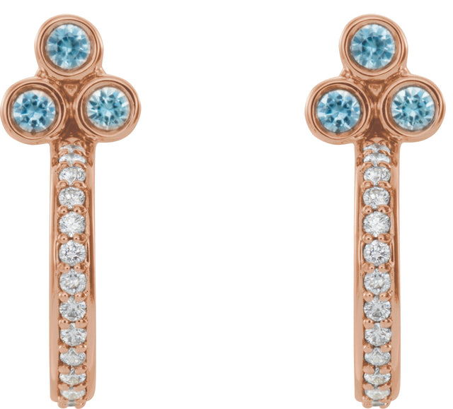 14K Gold Round Natural Blue Zircon Accented Bezel-Set J-Hoop Earrings - Rose Gold - view 2