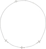 14K Gold Round Natural Diamond Cross Station Necklace