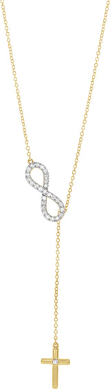 14K Gold Round Natural Diamond Infinity-Inspired Cross "Y" Necklace - Yellow Gold