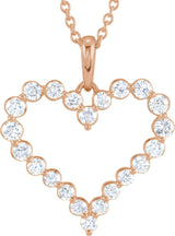 14K Gold Round Natural Diamond Accented Heart Necklace - Rose Gold