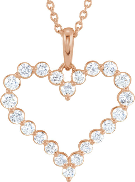 14K Gold Round Natural Diamond Accented Heart Necklace - Rose Gold